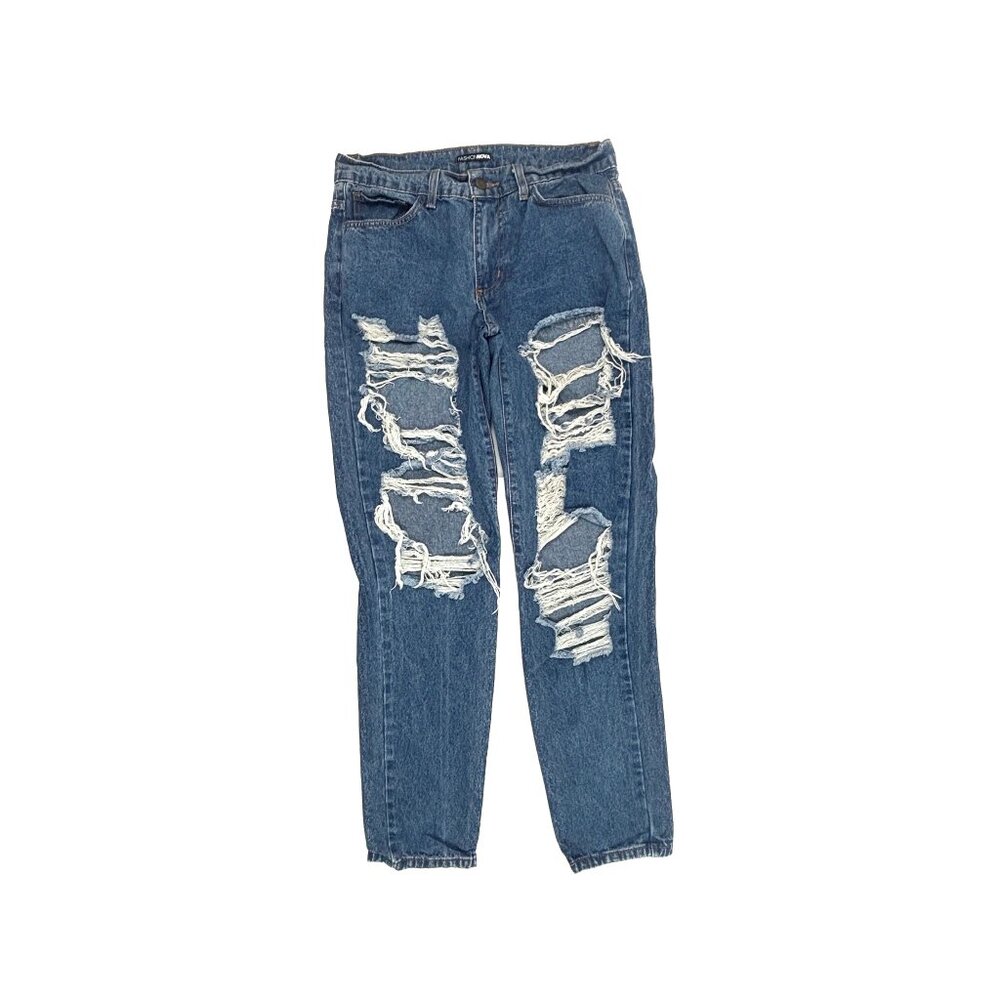 Fashion Nova Distressed Straight Women's size 7‎ Dark Wash Blue Denim jeans